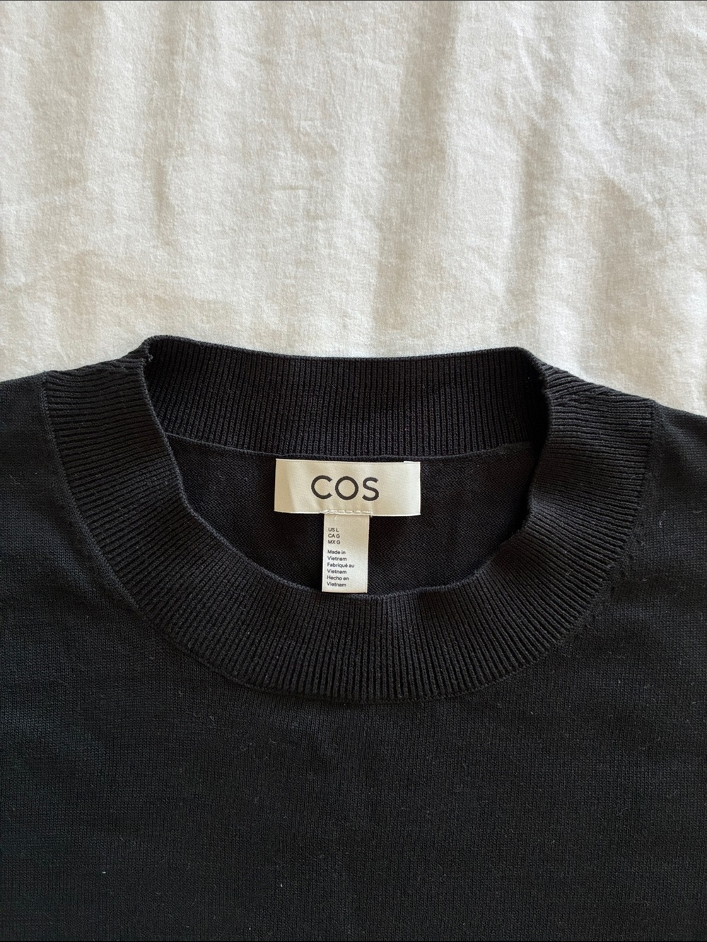 NWOT COS Cotton Knit Short-Sleeve Sweater in Black, Size Large